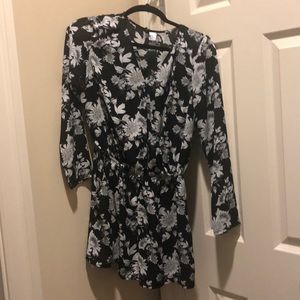 Black and white floral romper